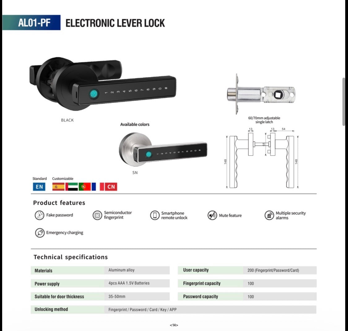 Smart Fingerprint Lever Door Lock with Touch Keypad