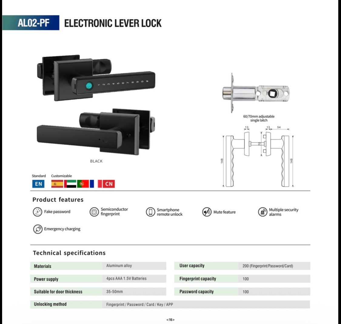 Smart Fingerprint Lever Door Lock with Touch Keypad