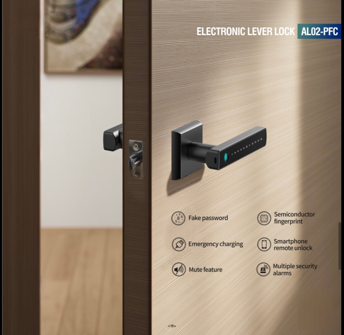 Smart Fingerprint Lever Door Lock with Touch Keypad